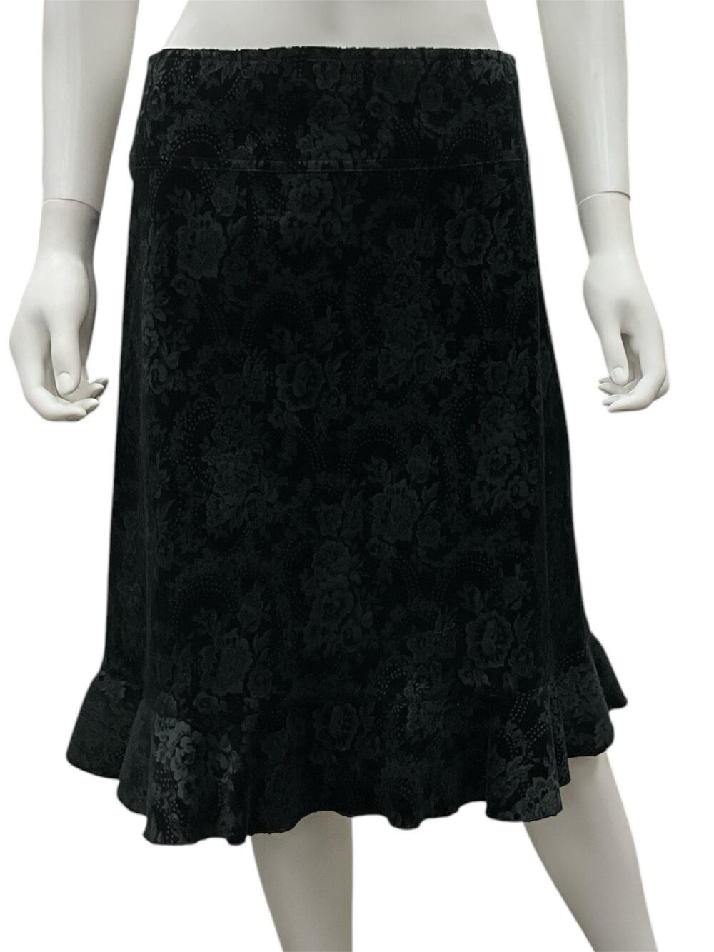 Anna Sui VTG Skirt Floral Lace Pattern in Suede with Peplum Bottom in Black